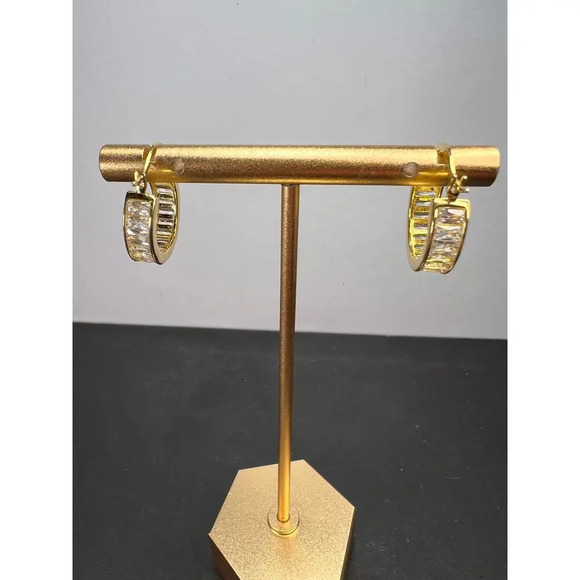 CZ huggie hoop earrings in yellow gold over sterling silver187 - Picture 6 of 11